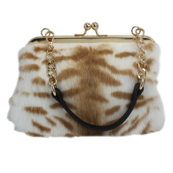 Elegant Leopard Print Rex Rabbit Fur Handbag With Interchangeable Straps :o - Picture 1 of 9